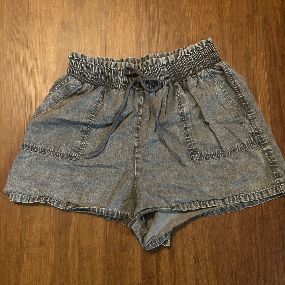 Elan High Waist Denim Shorts - Gray